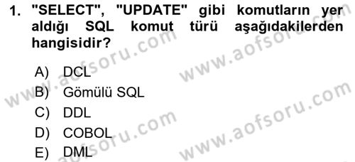 Veritabanı Programlama Dersi 2022 - 2023 Yılı Yaz Okulu Sınav Soruları 1. Soru