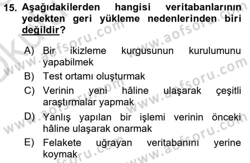 Veritabanı Programlama Dersi 2022 - 2023 Yılı Yaz Okulu Sınav Soruları 15. Soru