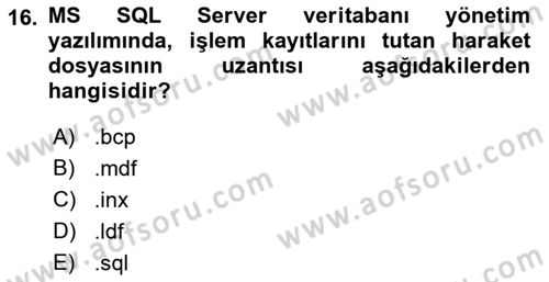 Veritabanı Programlama Dersi 2022 - 2023 Yılı Yaz Okulu Sınav Soruları 16. Soru