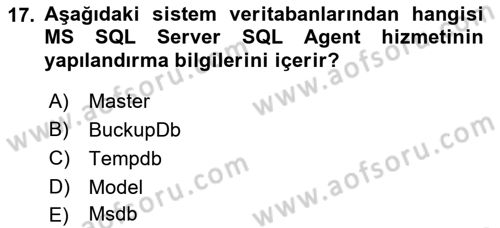 Veritabanı Programlama Dersi 2022 - 2023 Yılı Yaz Okulu Sınav Soruları 17. Soru