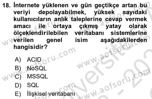 Veritabanı Programlama Dersi 2022 - 2023 Yılı Yaz Okulu Sınav Soruları 18. Soru
