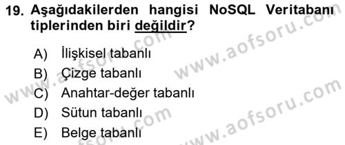 Veritabanı Programlama Dersi 2022 - 2023 Yılı Yaz Okulu Sınavı 19. Soru