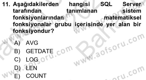 Veritabanı Programlama Dersi 2023 - 2024 Yılı (Vize) Ara Sınavı 11. Soru