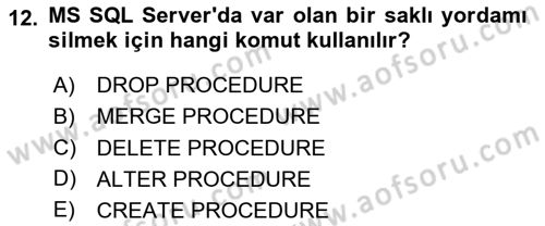 Veritabanı Programlama Dersi 2023 - 2024 Yılı (Vize) Ara Sınav Soruları 12. Soru