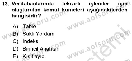 Veritabanı Programlama Dersi 2023 - 2024 Yılı (Vize) Ara Sınav Soruları 13. Soru