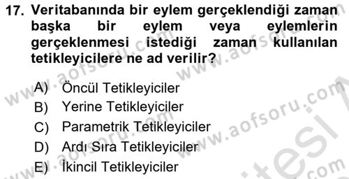 Veritabanı Programlama Dersi 2023 - 2024 Yılı (Vize) Ara Sınav Soruları 17. Soru