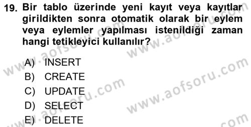 Veritabanı Programlama Dersi 2023 - 2024 Yılı (Vize) Ara Sınav Soruları 19. Soru