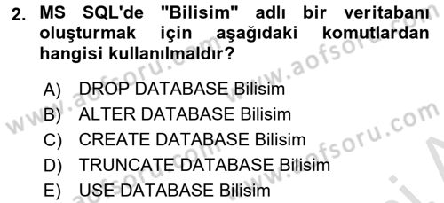 Veritabanı Programlama Dersi 2023 - 2024 Yılı (Vize) Ara Sınav Soruları 2. Soru