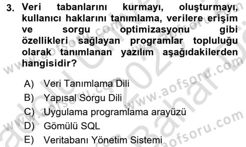 Veritabanı Programlama Dersi 2023 - 2024 Yılı (Vize) Ara Sınav Soruları 3. Soru