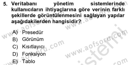 Veritabanı Programlama Dersi 2023 - 2024 Yılı (Vize) Ara Sınavı 5. Soru