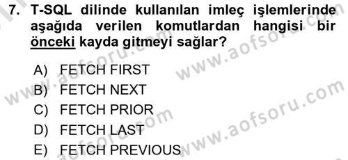 Veritabanı Programlama Dersi 2023 - 2024 Yılı (Vize) Ara Sınav Soruları 7. Soru