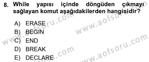 Veritabanı Programlama Dersi 2023 - 2024 Yılı (Vize) Ara Sınav Soruları 8. Soru
