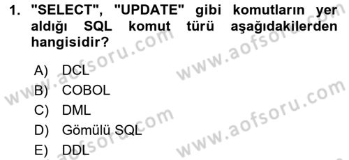 Veritabanı Programlama Dersi 2023 - 2024 Yılı (Final) Dönem Sonu Sınav Soruları 1. Soru