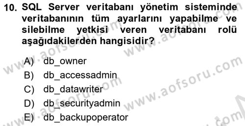 Veritabanı Programlama Dersi 2023 - 2024 Yılı (Final) Dönem Sonu Sınav Soruları 10. Soru