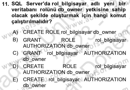 Veritabanı Programlama Dersi 2023 - 2024 Yılı (Final) Dönem Sonu Sınav Soruları 11. Soru