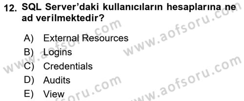 Veritabanı Programlama Dersi 2023 - 2024 Yılı (Final) Dönem Sonu Sınav Soruları 12. Soru