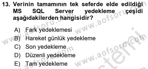 Veritabanı Programlama Dersi 2023 - 2024 Yılı (Final) Dönem Sonu Sınav Soruları 13. Soru