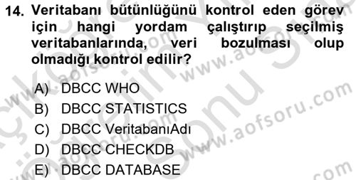 Veritabanı Programlama Dersi 2023 - 2024 Yılı (Final) Dönem Sonu Sınav Soruları 14. Soru