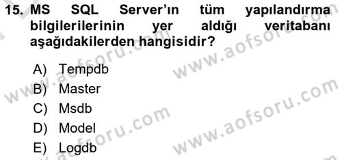 Veritabanı Programlama Dersi 2023 - 2024 Yılı (Final) Dönem Sonu Sınav Soruları 15. Soru