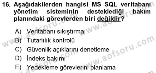 Veritabanı Programlama Dersi 2023 - 2024 Yılı (Final) Dönem Sonu Sınav Soruları 16. Soru