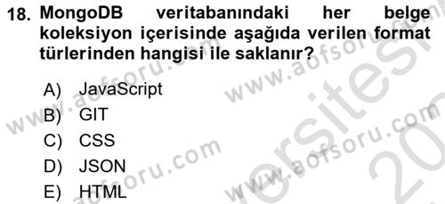 Veritabanı Programlama Dersi 2023 - 2024 Yılı (Final) Dönem Sonu Sınav Soruları 18. Soru