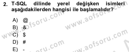 Veritabanı Programlama Dersi 2023 - 2024 Yılı (Final) Dönem Sonu Sınav Soruları 2. Soru
