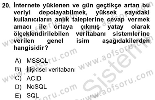 Veritabanı Programlama Dersi 2023 - 2024 Yılı (Final) Dönem Sonu Sınav Soruları 20. Soru