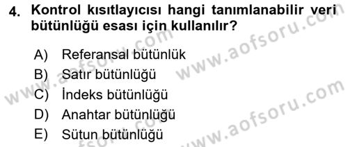 Veritabanı Programlama Dersi 2023 - 2024 Yılı (Final) Dönem Sonu Sınav Soruları 4. Soru