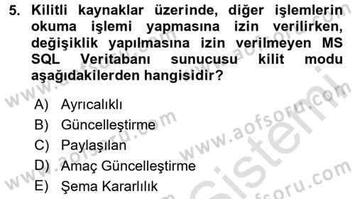 Veritabanı Programlama Dersi 2023 - 2024 Yılı (Final) Dönem Sonu Sınav Soruları 5. Soru