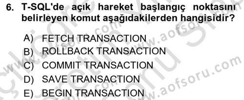 Veritabanı Programlama Dersi 2023 - 2024 Yılı (Final) Dönem Sonu Sınav Soruları 6. Soru