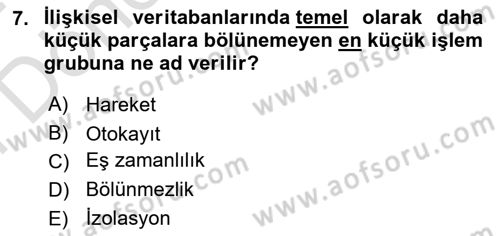 Veritabanı Programlama Dersi 2023 - 2024 Yılı (Final) Dönem Sonu Sınav Soruları 7. Soru
