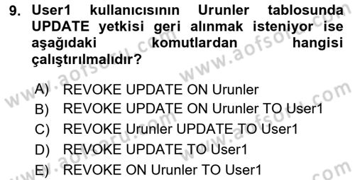 Veritabanı Programlama Dersi 2023 - 2024 Yılı (Final) Dönem Sonu Sınav Soruları 9. Soru