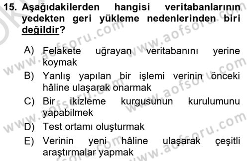 Veritabanı Programlama Dersi 2023 - 2024 Yılı Yaz Okulu Sınavı 15. Soru