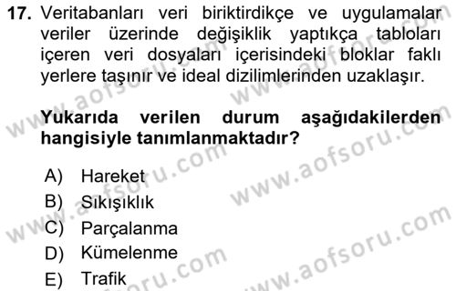 Veritabanı Programlama Dersi 2023 - 2024 Yılı Yaz Okulu Sınavı 17. Soru