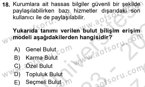 Veritabanı Programlama Dersi 2023 - 2024 Yılı Yaz Okulu Sınavı 18. Soru