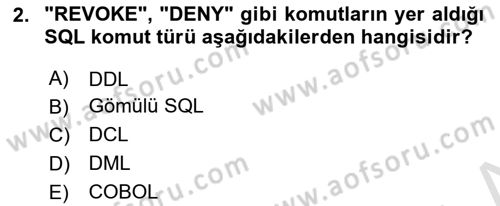 Veritabanı Programlama Dersi 2023 - 2024 Yılı Yaz Okulu Sınavı 2. Soru