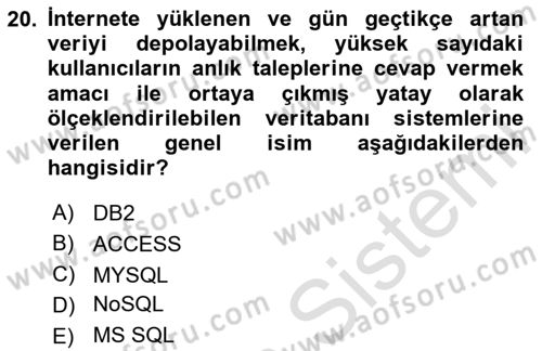 Veritabanı Programlama Dersi 2023 - 2024 Yılı Yaz Okulu Sınavı 20. Soru