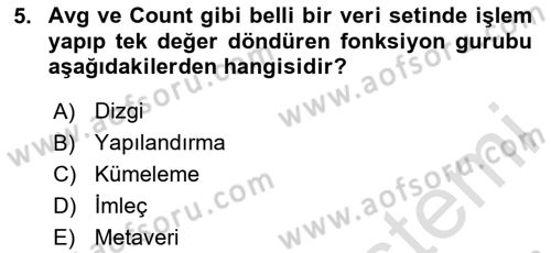 Veritabanı Programlama Dersi 2023 - 2024 Yılı Yaz Okulu Sınavı 5. Soru