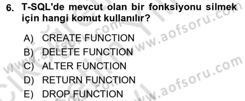 Veritabanı Programlama Dersi 2023 - 2024 Yılı Yaz Okulu Sınavı 6. Soru