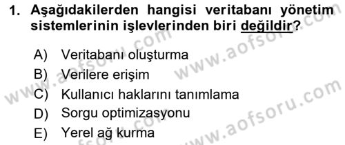 Veritabanı Programlama Dersi 2024 - 2025 Yılı (Vize) Ara Sınav Soruları 1. Soru