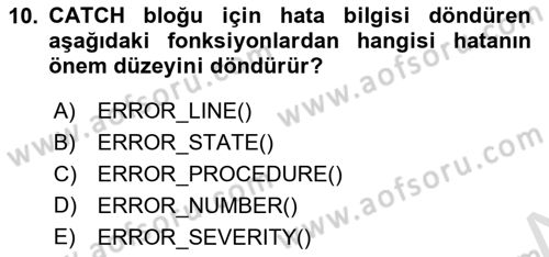 Veritabanı Programlama Dersi 2024 - 2025 Yılı (Vize) Ara Sınav Soruları 10. Soru