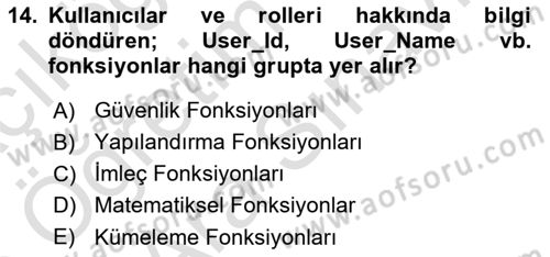 Veritabanı Programlama Dersi 2024 - 2025 Yılı (Vize) Ara Sınav Soruları 14. Soru