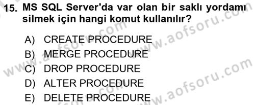 Veritabanı Programlama Dersi 2024 - 2025 Yılı (Vize) Ara Sınav Soruları 15. Soru