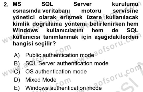Veritabanı Programlama Dersi 2024 - 2025 Yılı (Vize) Ara Sınav Soruları 2. Soru