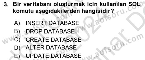 Veritabanı Programlama Dersi 2024 - 2025 Yılı (Vize) Ara Sınav Soruları 3. Soru