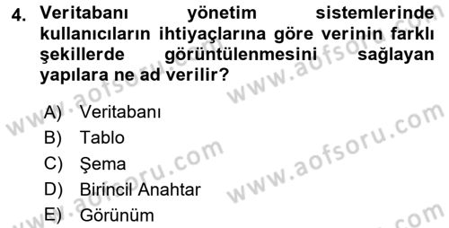 Veritabanı Programlama Dersi 2024 - 2025 Yılı (Vize) Ara Sınav Soruları 4. Soru