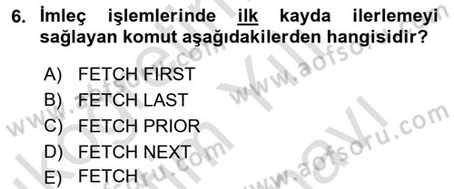 Veritabanı Programlama Dersi 2024 - 2025 Yılı (Vize) Ara Sınav Soruları 6. Soru