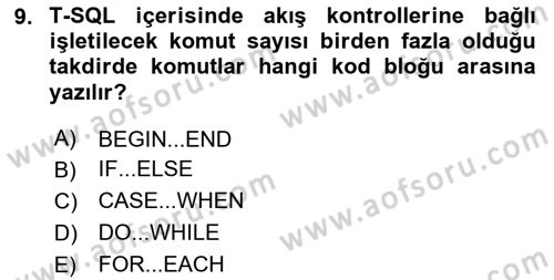 Veritabanı Programlama Dersi 2024 - 2025 Yılı (Vize) Ara Sınav Soruları 9. Soru