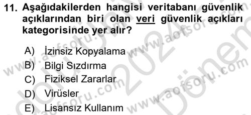 Veritabanı Programlama Dersi 2024 - 2025 Yılı (Final) Dönem Sonu Sınav Soruları 11. Soru