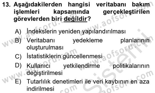 Veritabanı Programlama Dersi 2024 - 2025 Yılı (Final) Dönem Sonu Sınav Soruları 13. Soru
